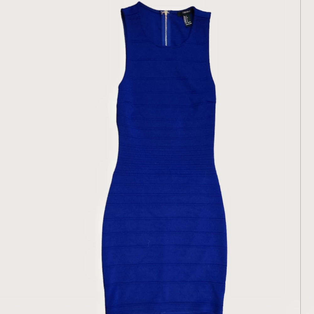 Gorgeous 🔵 Blue BodyCon Sleeveless Dress 👗 Silver Zipper Detailing, Open Back